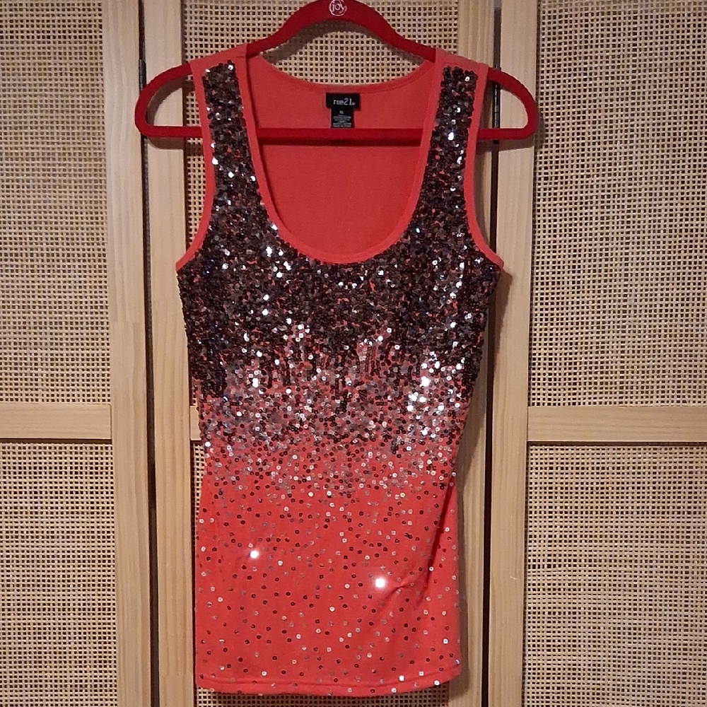 Rue21 Sparkling Peach Sequin Ombre Tank Topsize XL